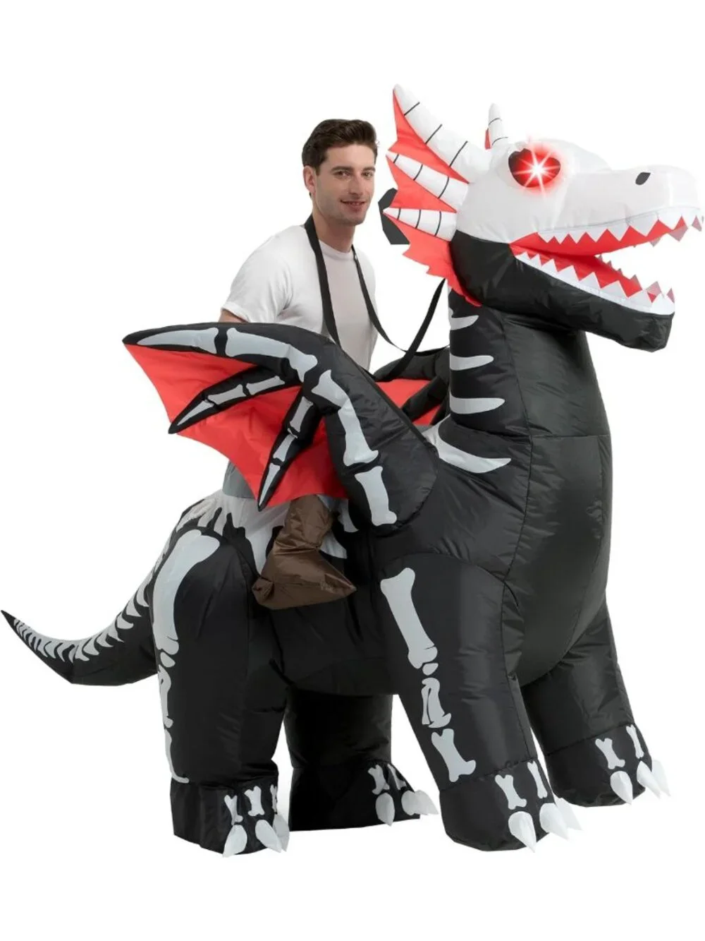 Adult Halloween Inflatable Costume - Light-Up Skeleton Dragon Suit for Parties